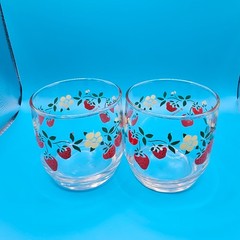 Vintage Anchor Hocking 3″ Strawberry Juice Drinking Glasses Set 1989 AHC Cottage