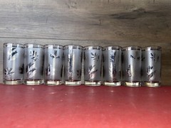 Vintage Silver Leaf Frosted Glasses SET OF 8 Midcentury Modern 12 0z 1940-50 VTG