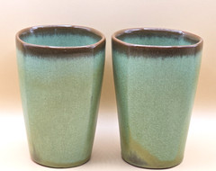 MCM Frankoma 5L 12 oz Tumbler Prairie Green Set of two (2) Ceramic Oklahoma