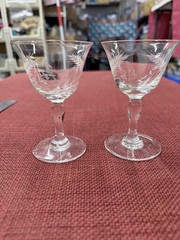 Vintage Crystal wheat etched wine glasses. Clear With Floral Design Set Of 2