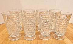 Lot of 8 Vintage Indiana Glass Whitehall Colony Cube Clear Iced Tea Glasses 6″