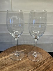 Set Of 2 Royal Doulton PARTY Water Goblets Etched Lines EUC 8.5″
