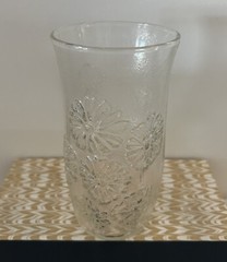 Vtg Set Of 4 Anchor Hocking Spring Song Daisy Clear Glass Tumblers Textured Grip