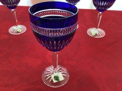 4 Waterford Sapphire Blue Cut to Clear Water Goblets