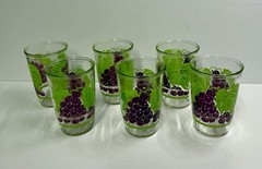 Set Of 6 Vintage Jelly Jar Clear Glass Tumblers Grapes Grapevine 10 oz 4.75”