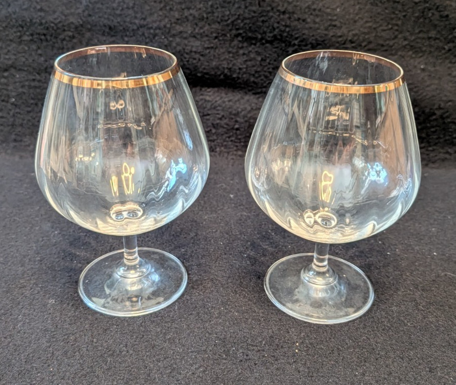 Contemporary Mikasa Crystal Optic Glass Stephanie Gold Brandy Snifter Set of 2