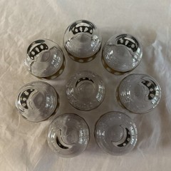 Culver Piza Roly Poly Glasses Set 8 Gold MCM Barware w Antiqued Mirrored Tray