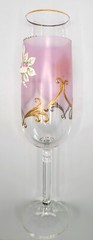 Bohemian Czech Glass 7oz Champagne Flute Raised Handpainted Pink Flowers 22kGold