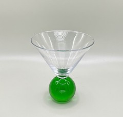 Vintage Postmodern Memphis Style Hand Blown Art Glass Martini Glass Green Orb