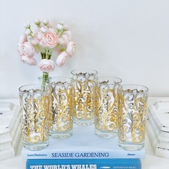 Vtg Culver Iberia Baroque Scroll Tumblers 22K Gold Mid Century 5.5” Set Of 5 MCM