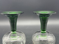French Luminarc Emerald Green Beehive Stem Grape Etch Coordinating Wine Glasses