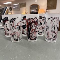 Federal Gay Fad Glass Tumblers 6pc Occupation Set Cartoon Glassware