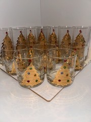 Culver Jeweled Christmas Tree Glasses rare Find Set Of 15 High And Low Ball
