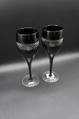 Set of 2 JOHN ROCHA Waterford Crystal Black Cut Red Wine Glasses in Original Box