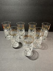 Vintage Mid-Century Modern Federal Tumblers 16 Oz White/Gold Floral Set Of 7 EUC