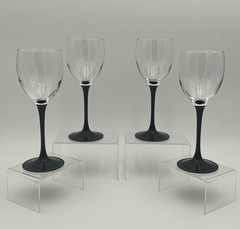 Luminarc France Wine Glasses Set 4 Black Stem Clear Bowl Vintage