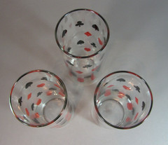 Vintage set 3 Schwartz Mustard Glass Tumbler Playing Card Drink 60’s Dominion