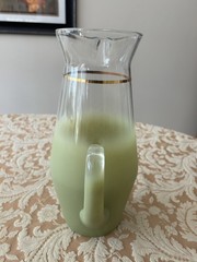 Vintage MCM West Virginia Glass Blendo Green Frosted Pitcher