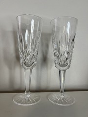Set of 2 WATERFORD Lismore Crystal Champagne Glasses Flutes 7.25″/ IRELAND