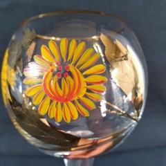 Vintage Romanian Hand-Painted 6 oz Wine Glass Yellow Gold Floral
