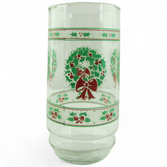 Vintage Christmas Wreath Glasses Set of 8 Holiday Tumblers Holly Bow 6″ Retro