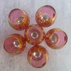 Vintage Italian Pink Glass Brandy Snifters Set of 6 Gold Gilt Made in Italy