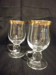 Vintage Glass Irish Coffee Set of 2~Gold Decorative Band