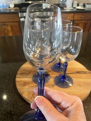 Vintage Libbey Crystal Blue Optic Drape Water Goblets Wine Glasses, set of 5 EUC