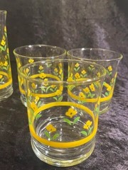 Set of 7 (4Tall/3Short) Libbey Flared Glassware w/Yellow Flowers