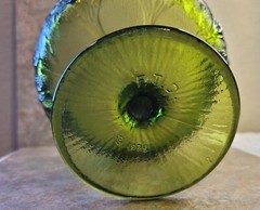 Vintage FTD 1975 Green Glass Goblet Embossed Leafing