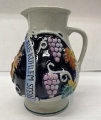Vintage 7 Piece German Salt Glazed Pottery Grape Cluster Pattern 1 Liter Pitcher