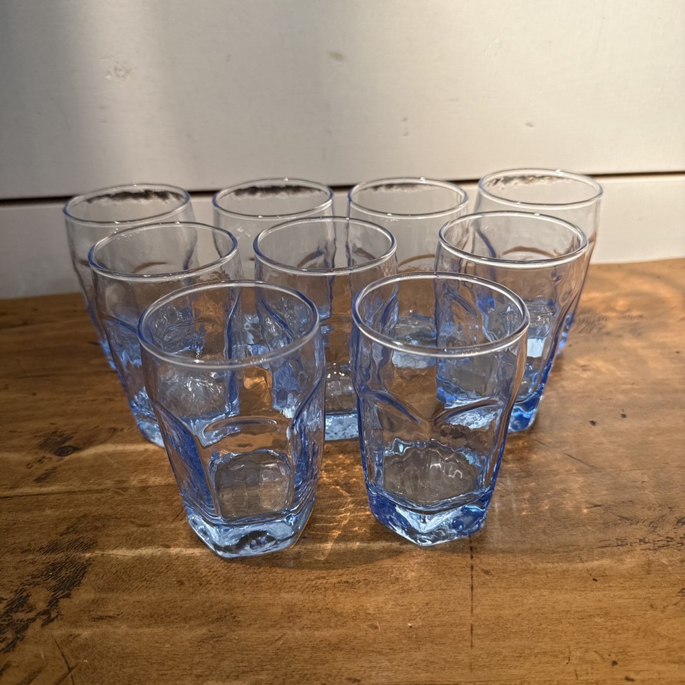 Vintage Libbey Chivalry Light Blue Juice Glasses Paneled 3.75″ Set of 9