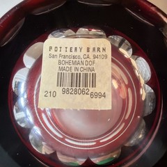 Vtg Pottery Barn Ruby Red & Clear Banded Thumbprint Pattern Whiskey Glasses (2)