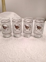 Vintage unique set of four Butterfly/ Floral frosted /asian inscribed/