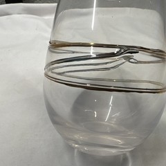Set Of 4 Hand Blown Clear Stemless Wine Glasses Multi Color Glass Strings 4 1/4″