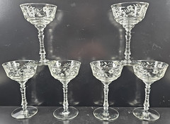 6) Rock Sharpe Halifax Champagne Sherbet Set Vintage Floral Cut Stemware MCM Lot