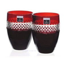 2 Waterford John Rocha Ruby Red Cut to Clear Cased Crystal Whiskey Glass No Box