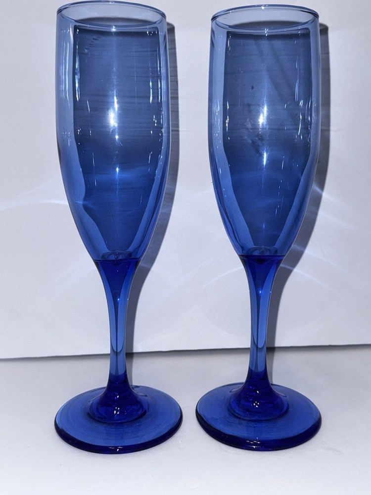 Set Of 2 Vintage Cobalt Blue Wine Glasses Stemware 8.25” H