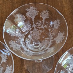 Morgantown Glass «Mayfair» Etched Champagne Glasses Set of 4 Art Nouveau Style