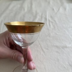 Vintage Morgantown Cordial Optic Wine Glass Cocktail Sherbert Cup Gold Rim