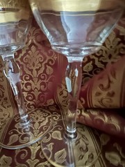 4 Piece Tiffin Rambler Rose Liquor Cocktail Goblets Gold Rimmed