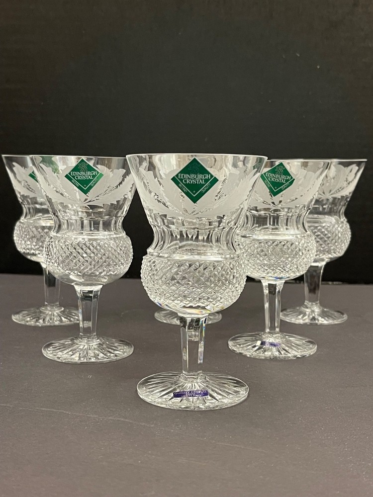 SET 6 ENDINBURGH CRYSTAL THISTLE 5 1/4″ WINE GLASSES
