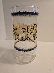 4 VTG Libbey Glass Tumblers Blue Gold Scroll Floral Leaf Flower Pattern LRS170