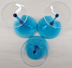 (3) Pier 1 Blue Drip Martini Glasses Set Elegant Table Dining Clear Stemware Lot
