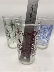 Set 3 Vintage Chief Lion Lucy Drinking Glass Red, Blue, Green, Monarch 12oz MCM