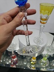 8″ Cocktail Glasses Blue red amber green Cut to clear Crystal Ajka Lynn Linne