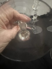 VTG 50s HAND CUT PANEL ETCHED KNOB STEM 9”H WINE SHERRY GLASSES SET OF 11 READ