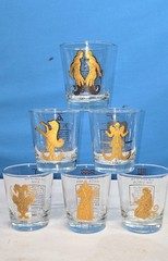 6 Zodiac Astrology 22kt Lowball Whiskey Gold Rock Glasses Anchor Hocking Glass