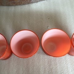 Set of 4 – Murano Style Orange Tangerine Persimmon Glasses Tumblers White Cased