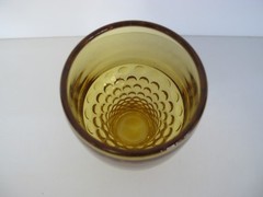 VINTAGE 3¾» AMBER BUBBLE BASE JUICE GLASS FROM SIBLEY HOME, ROCHESTER NY 3/25/76